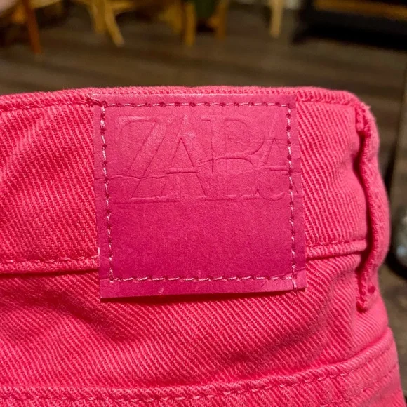 Zara Hot Pink Denim Skort Skirt Pockets Button Casual 90s Grunge Chic - Picture 5 of 7